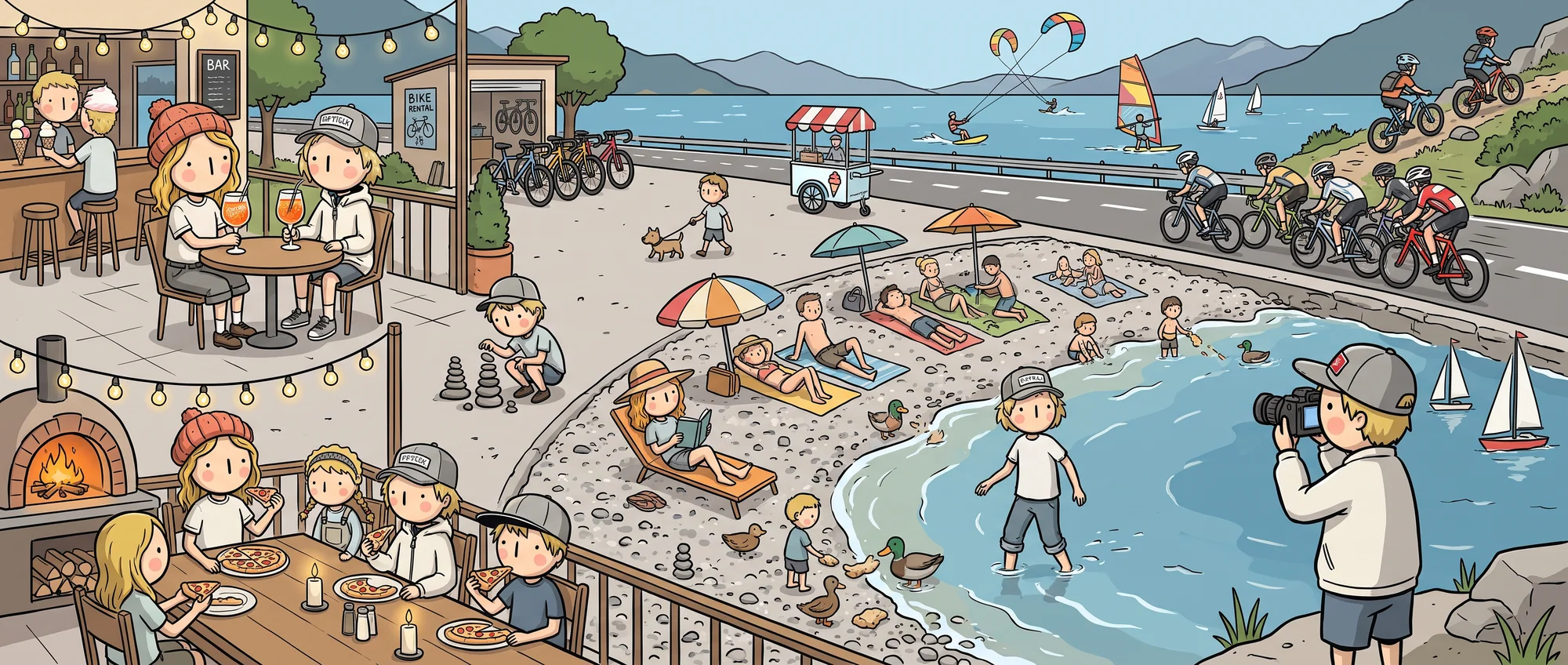 Wimmelbild: Nachmittag am See